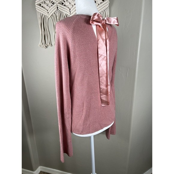 Women's Ribbon Tie Back Sweater Knit Small Top Pink Peach - Picture 2 of 14